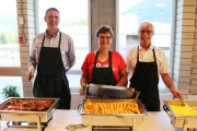 Get Connected Day on the Castlegar Campus included breakfast which was served by (L-R) Selkirk College President Angus Graeme, Vice President Cathy Mercer and Vice President Neil Coburn.