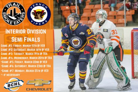 Smoke Eaters Release Interior Division Semi Final Schedule vs. Vernon