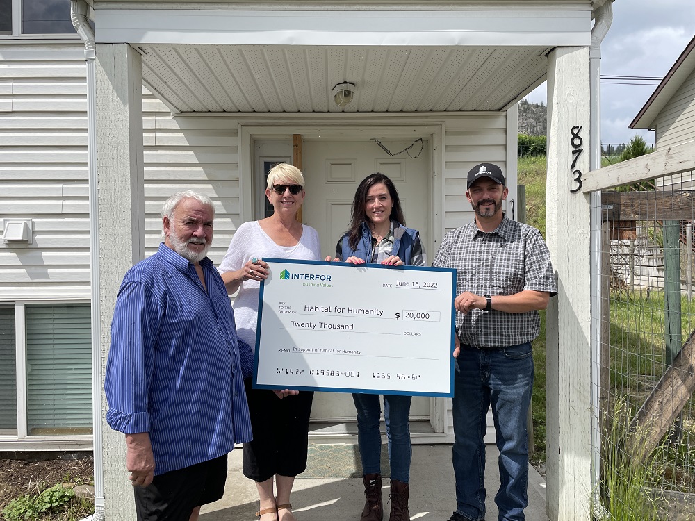 Interfor Corporation Donates $40K To Habitat for Humanity Southeast BC